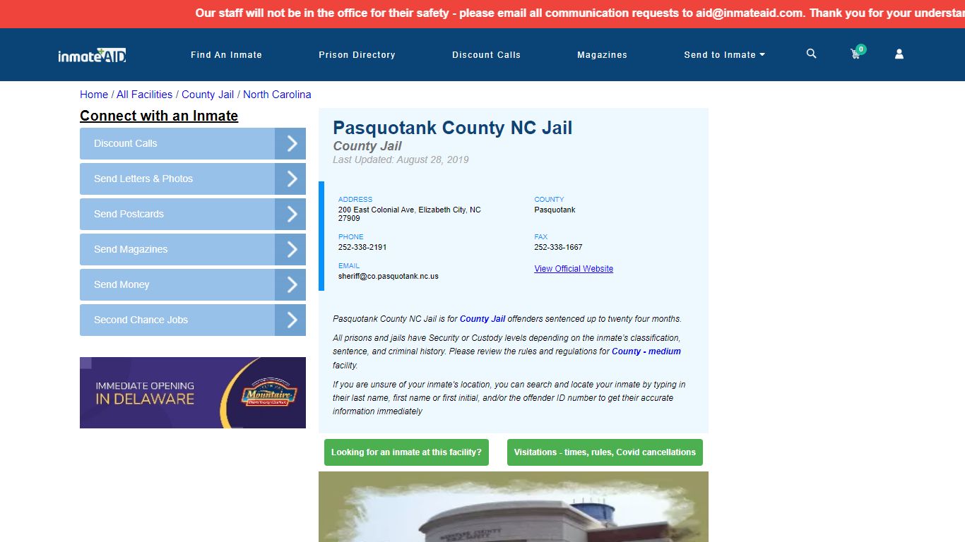 Pasquotank County NC Jail - Inmate Locator - Elizabeth ...