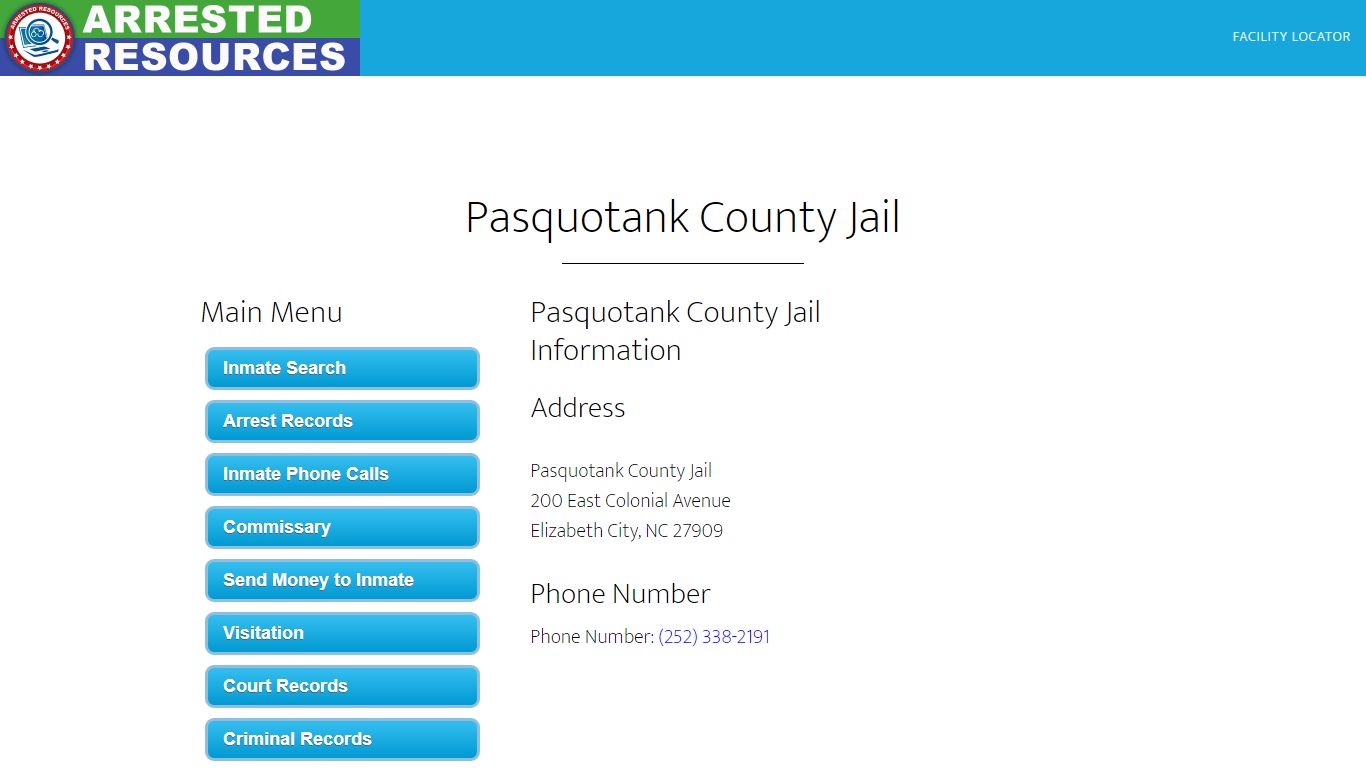 Pasquotank County Jail - Inmate Search - Elizabeth City, NC