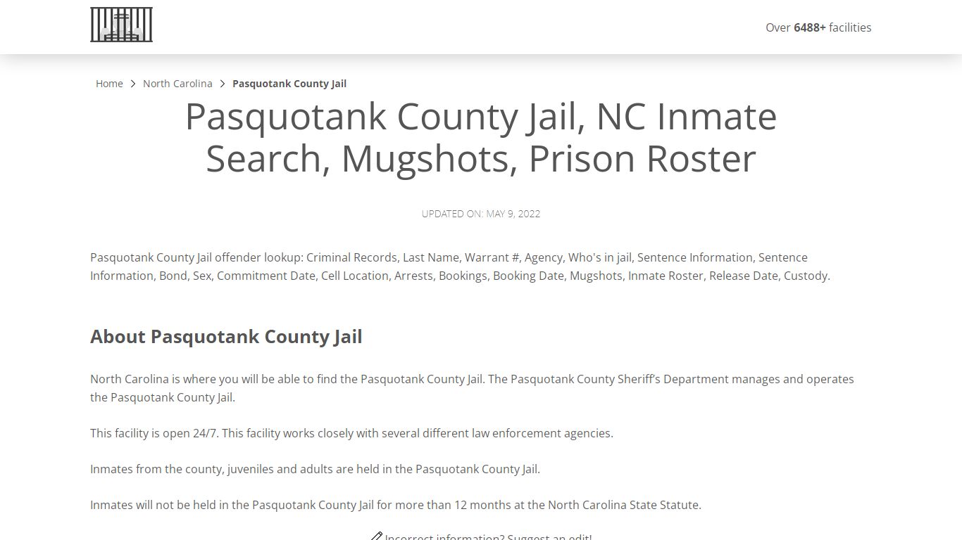 Pasquotank County Jail, NC Inmate Search, Mugshots, Prison ...