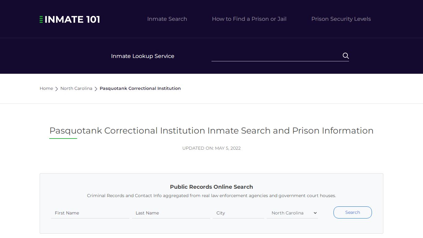 Pasquotank Correctional Institution Inmate Search ...